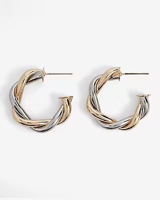 Mixed Metal Twisted Post Back Hoop Earrings | Express