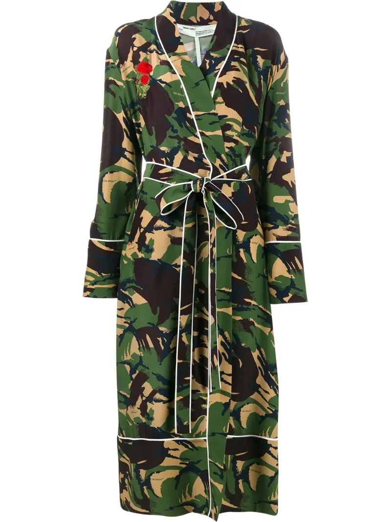 Off-White Mantel mit Camouflage-Print, Damen, GröBe: S, Grün, Seide/Baumwolle | FarFetch DE