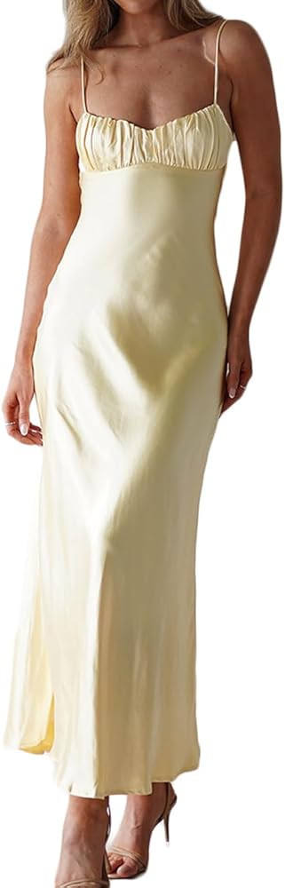 Satin Spaghetti Strap Backless Ruched Twist Cocktail Dresses for Women Silk Open Back Cut Out Mid... | Amazon (US)