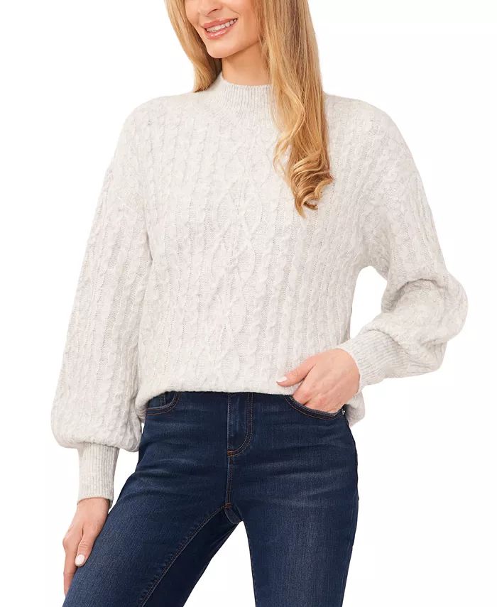 Women's Cable-Knit Mock Neck Bishop Sleeve Sweater | Macy's