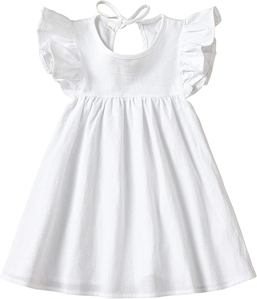 Toddler Baby Girl Dress Summer Cotton Linen Ruffle Halter Sleeveless Kids Casual Beach Party Dres... | Amazon (US)