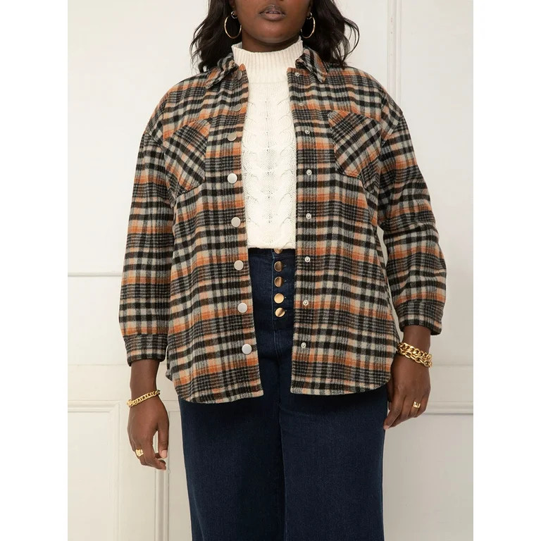 ELOQUII Elements Women's Plus Plaid Shacket | Walmart (US)