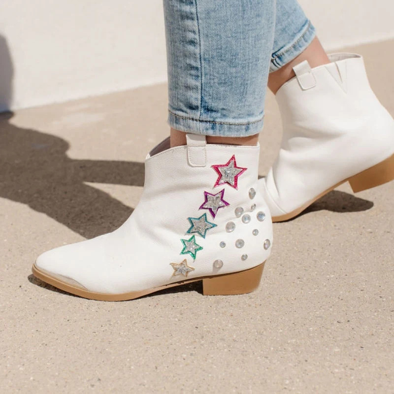 Miss Dallas Western Boot in White Shooting Stars - Kids | Yosi Samra