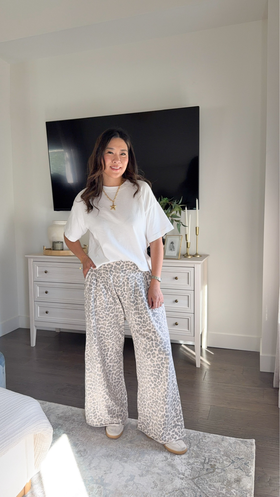 Fave Tee : Medium Aerie Leopard Trousers : Small Short

#LTKootd #LTKSeasonal #LTKOver40