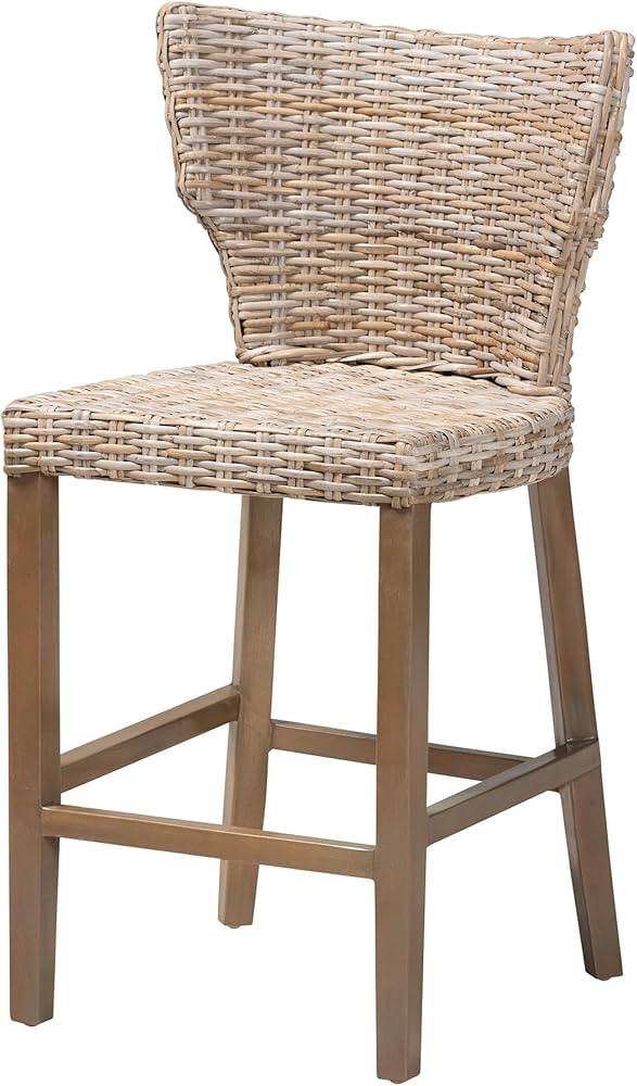 bali & pari Enver Natural Kubu Rattan Stool, Counter Height, Grey | Amazon (US)