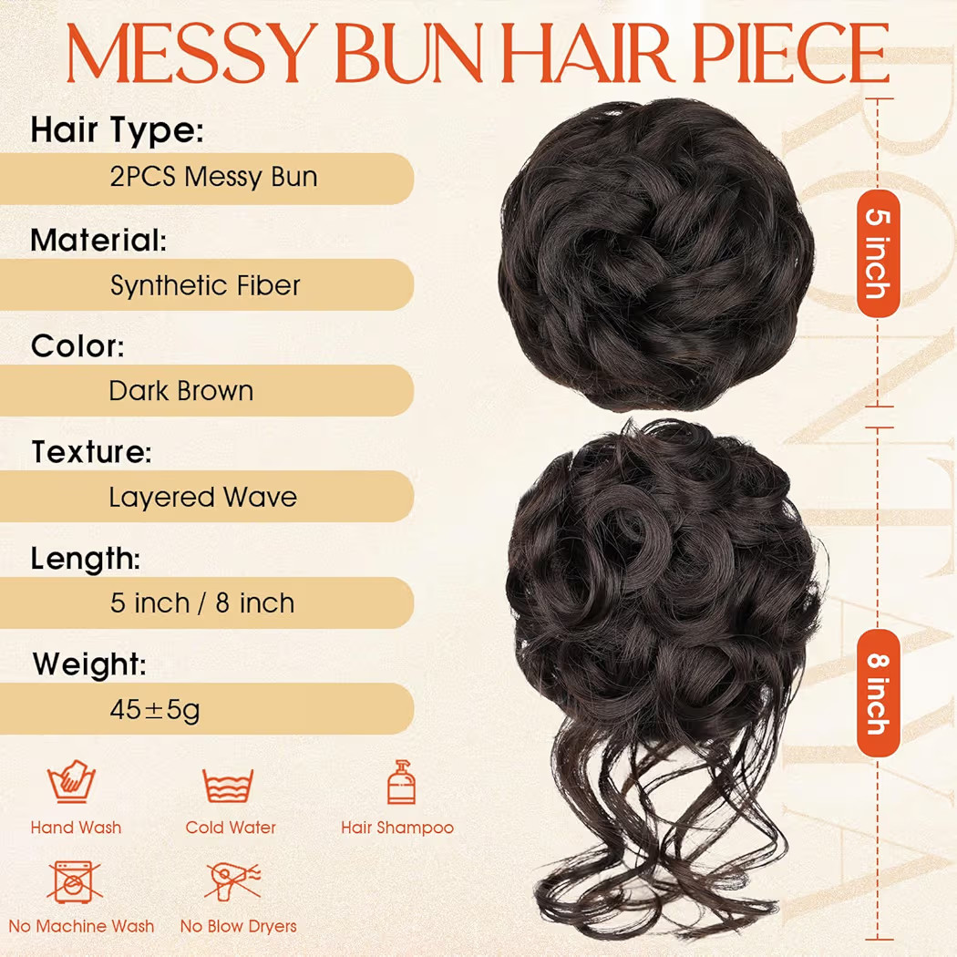 RONTAYA Messy Bun Hair Piece Wavy Curly, Dark Brown | Amazon (US)