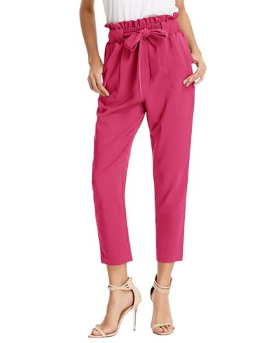 GRACE KARIN Paper Bag Waist Pants for Women Slim Fit Casual Office Pencil Pants Hot Pink Large | Amazon (US)