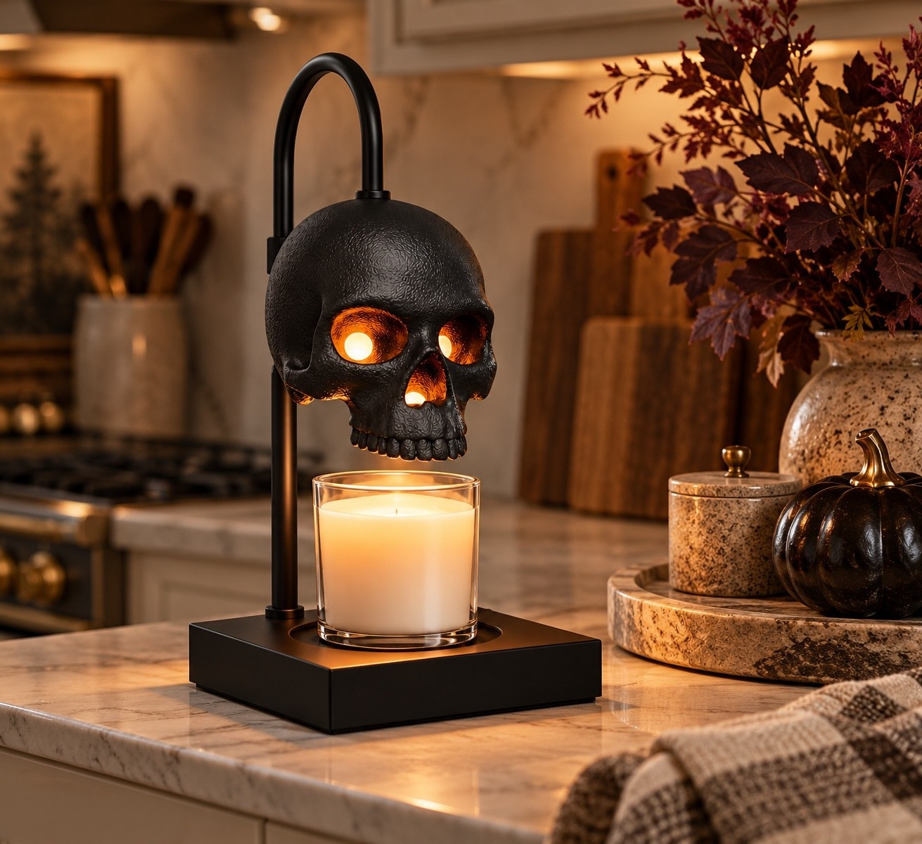 Spooky, but make it useful. 💀🖤 This skull candle warmer turns your favorite candle into Halloween decor while giving the kitchen the coziest glow. I love it styled with warm fall branches, a black pumpkin and a few neutral accessories for an easy seasonal moment that doesn’t take over the whole counter.

Halloween decor, skull candle warmer, Halloween candle warmer, aesthetic Halloween decor, spooky home decor, Halloween kitchen decor, cozy fall decor, Amazon Halloween finds, elevated Halloween decor, Halloween home finds

#LTKSaleAlert #LTKSeasonal #LTKHome