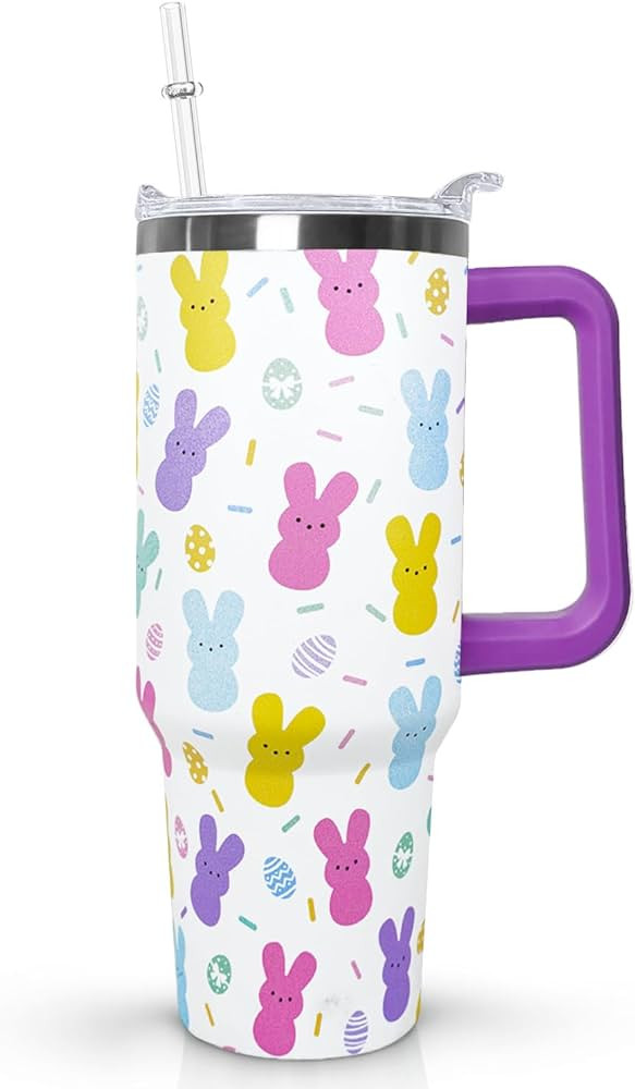 Ceovfoi 40 oz Easter Bunny Tumbler with Handle lid and Straw,Easter Bunny Rabbit CoffeeTravel Mug... | Amazon (US)