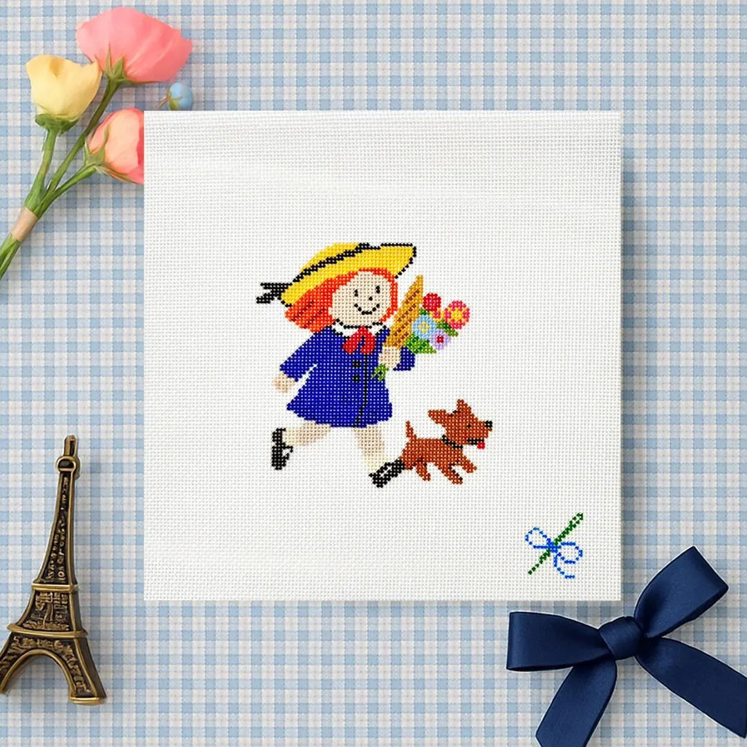 Madeline Needlepoint Canvas: Hand-Painted Storybook Girl with Dog Design | Etsy (US)