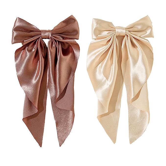 Amazon.com : Yuyeran 2Pcs Super Big Bow Hair Clips French Style Soild Color Knotted Bowknot Sprin... | Amazon (US)