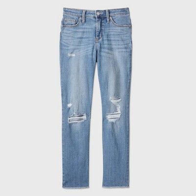Women&#39;s High-Rise Distressed Straight Cropped Jeans - Universal Thread&#8482; Light Blue 8 | Target