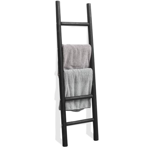 FUIN 57in Wood Blanket Ladder Living Room Decorative Wall Leaning Farmhouse Quilt Display Holder Rustic Wooden Towel Rack for Bathroom, Black | Amazon (US)