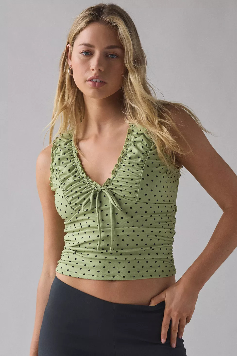 Kimchi Blue Ella Ruched Tie-Front Cropped Tank Top | Urban Outfitters (US and RoW)