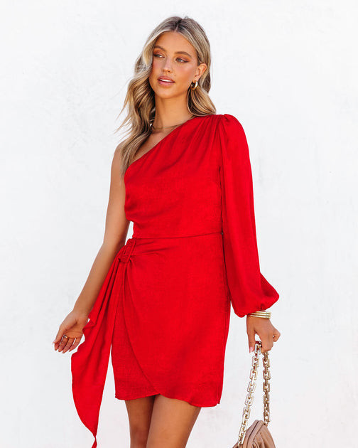 Slay It Babe One Shoulder Side Buckle Mini Dress - Red | VICI