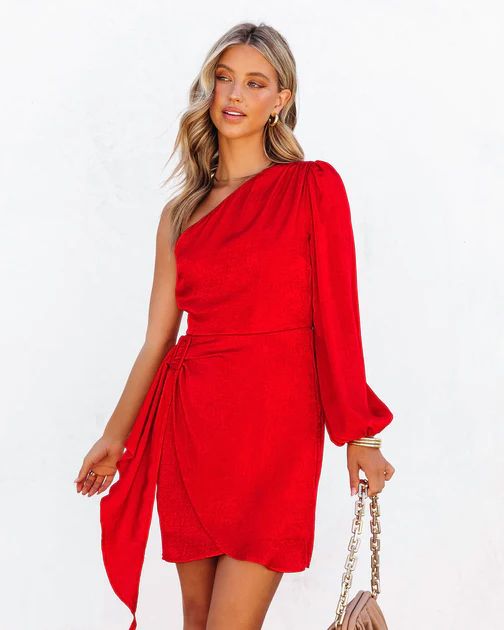Slay It Babe One Shoulder Side Buckle Mini Dress - Red | VICI Collection