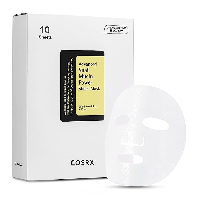COSRX Advanced Snail Mucin Power Sheet Mask 10 Sheets | 35,000 ppm of Snail Secretion Filtrate | ... | Amazon (US)
