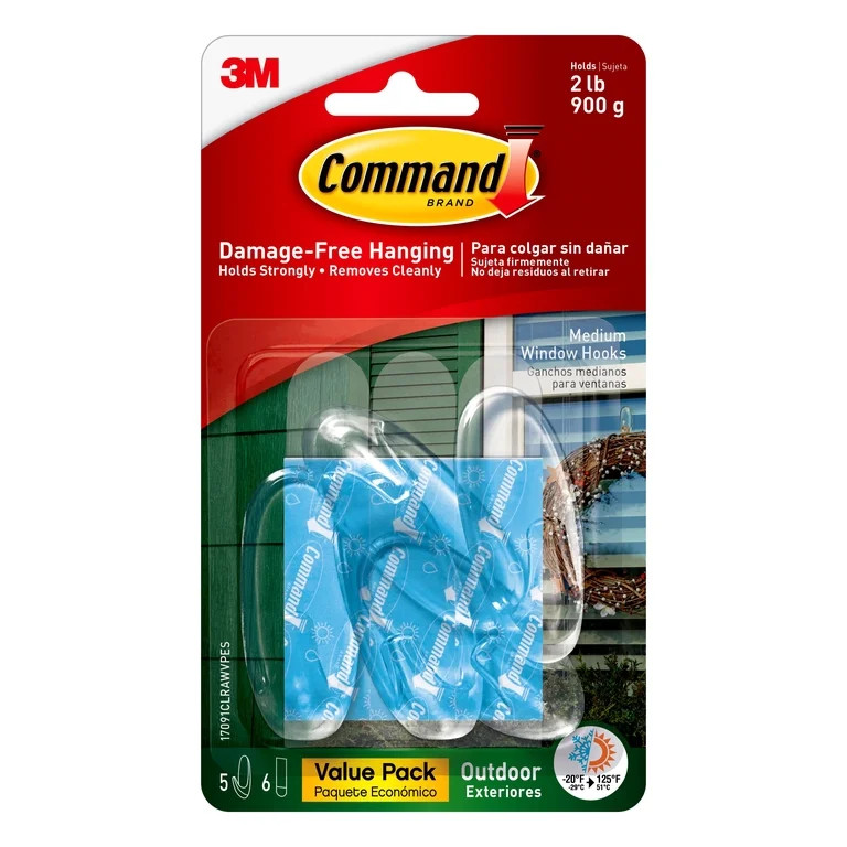 Command Outdoor Window Hooks Value Pack, Clear, 5 Hooks, 6 Strips - Walmart.com | Walmart (US)