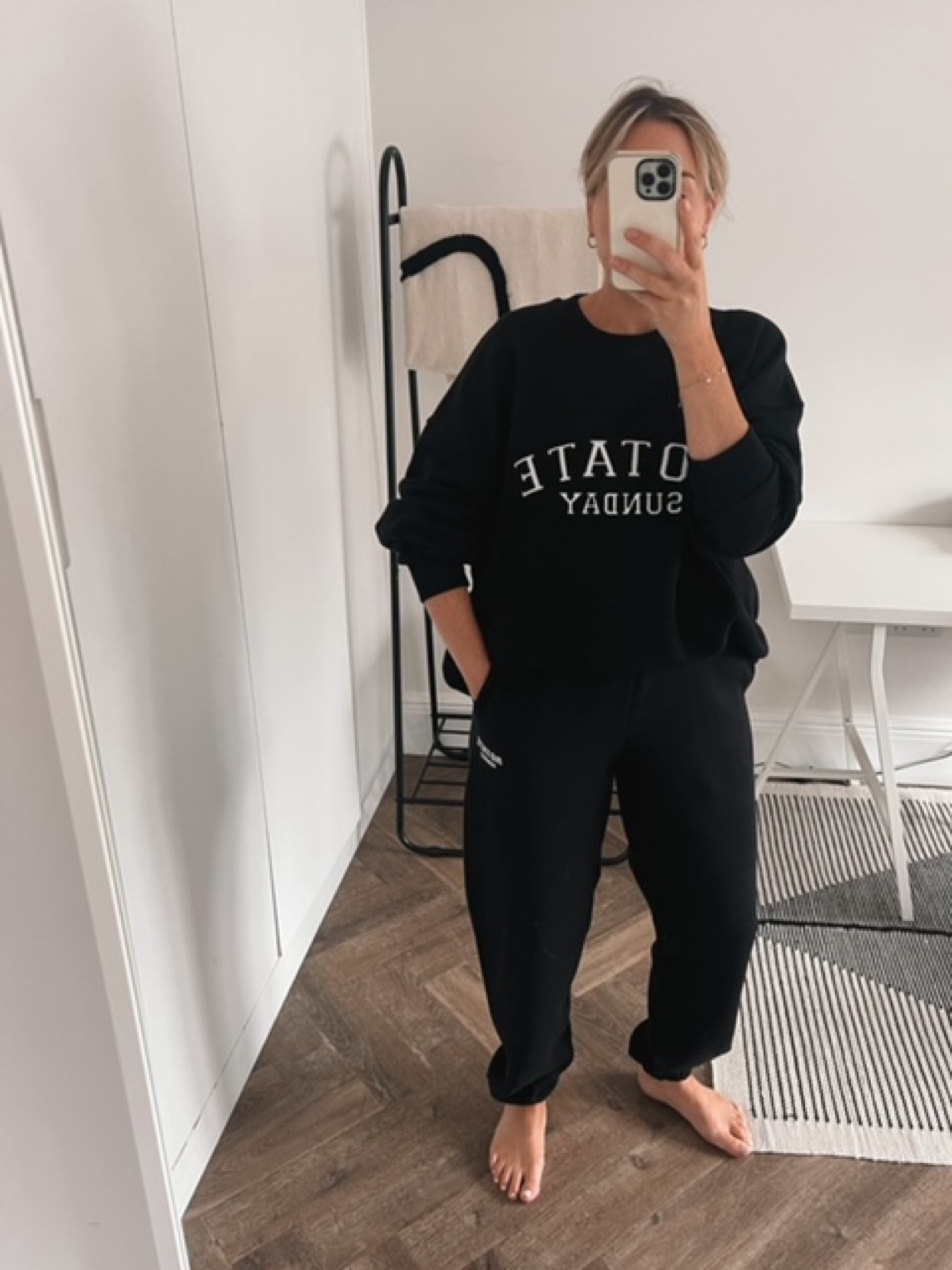 Black sweatshirt, black sweatpants, black pants, cuffed sweat pants, casual outfit, weekend outfit, errands outfit, varsity sweatshirt, Rotate Sunday, Coggles, Adanola, Anine Bing

#LTKSeasonal #LTKstyletip #LTKeurope