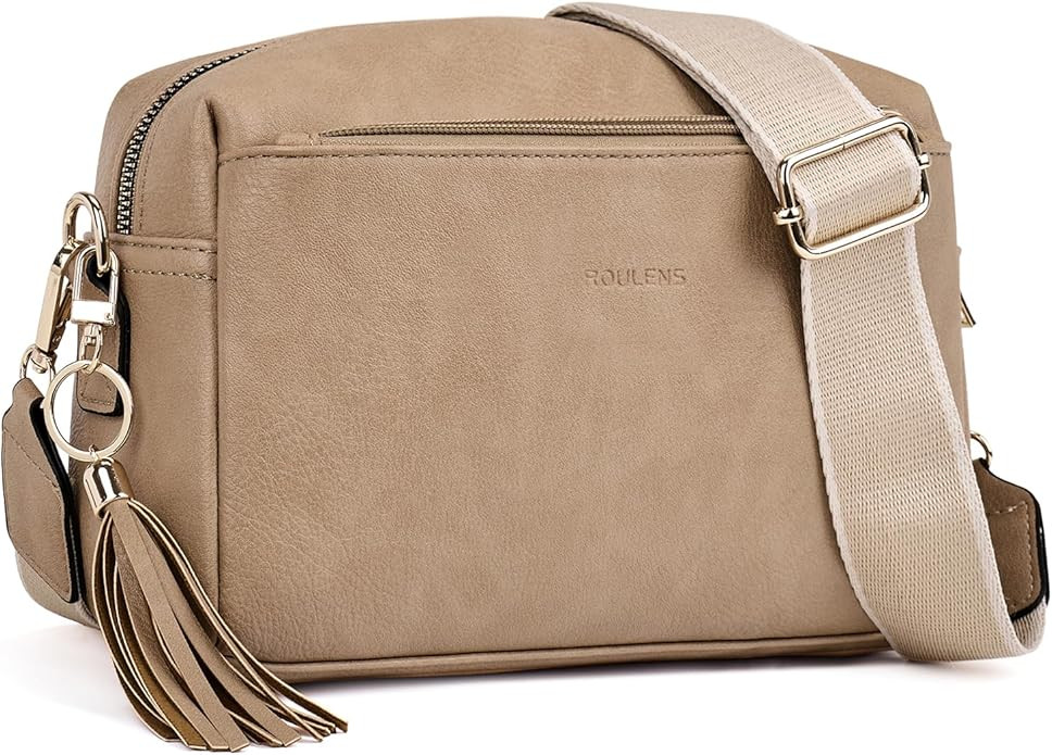 Triple Zip Small Crossbody Bag for women,Wide Strap Cell Phone Purse Shoulder Handbag Wallet with... | Amazon (US)