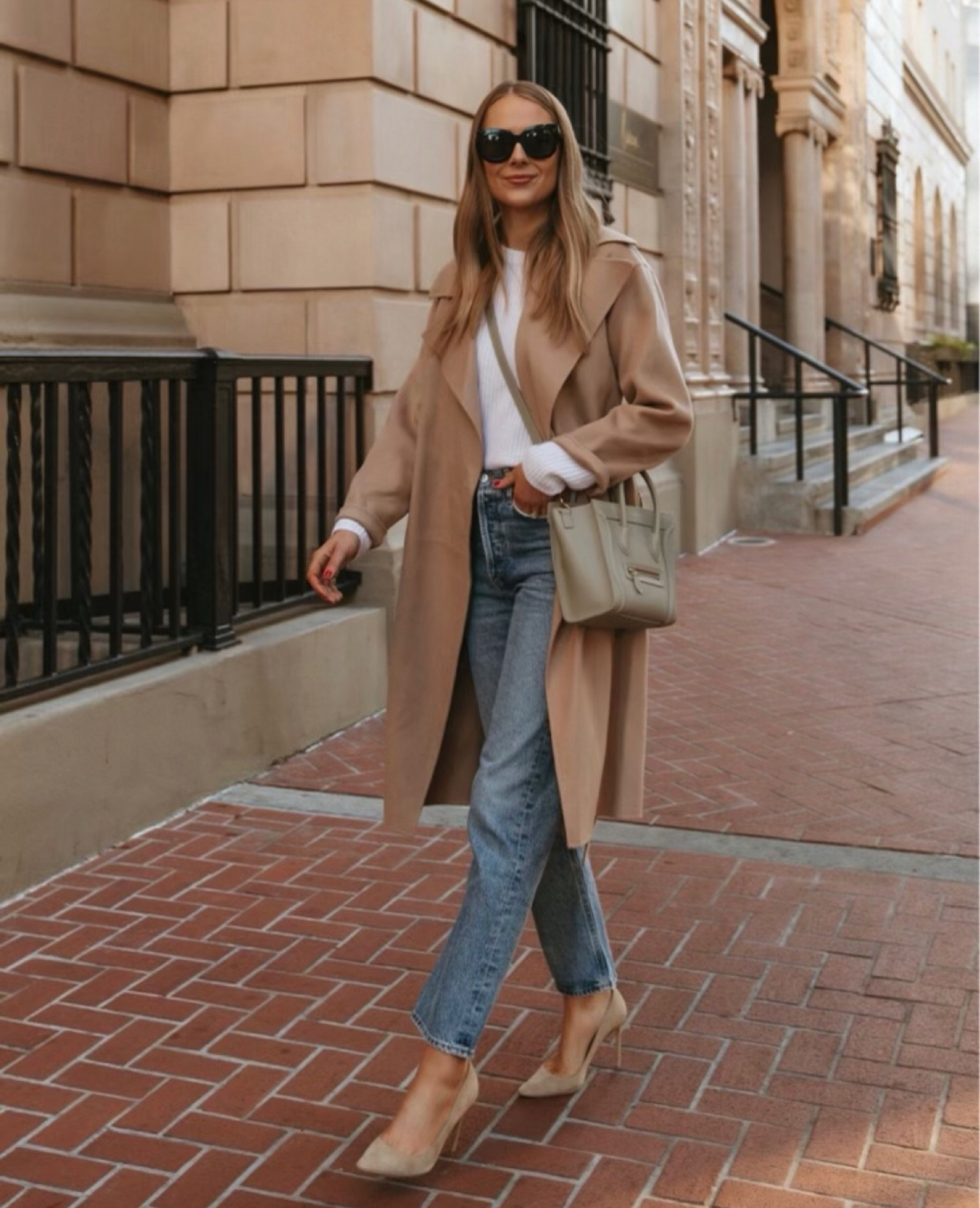 Business casual outfit idea, work outfit with jeans, office outfit with jeans, camel coat outfit, Celine bag 

#LTKworkwear #LTKstyletip #LTKshoecrush