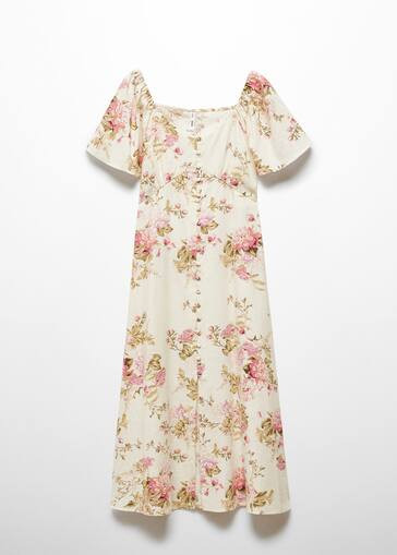 Buttoned linen-blend dress | MANGO (US)