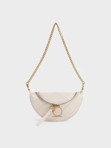 Ivory Philomena Wrinkled-Effect Half-Moon Crossbody Bag | CHARLES & KEITH | Charles & Keith US