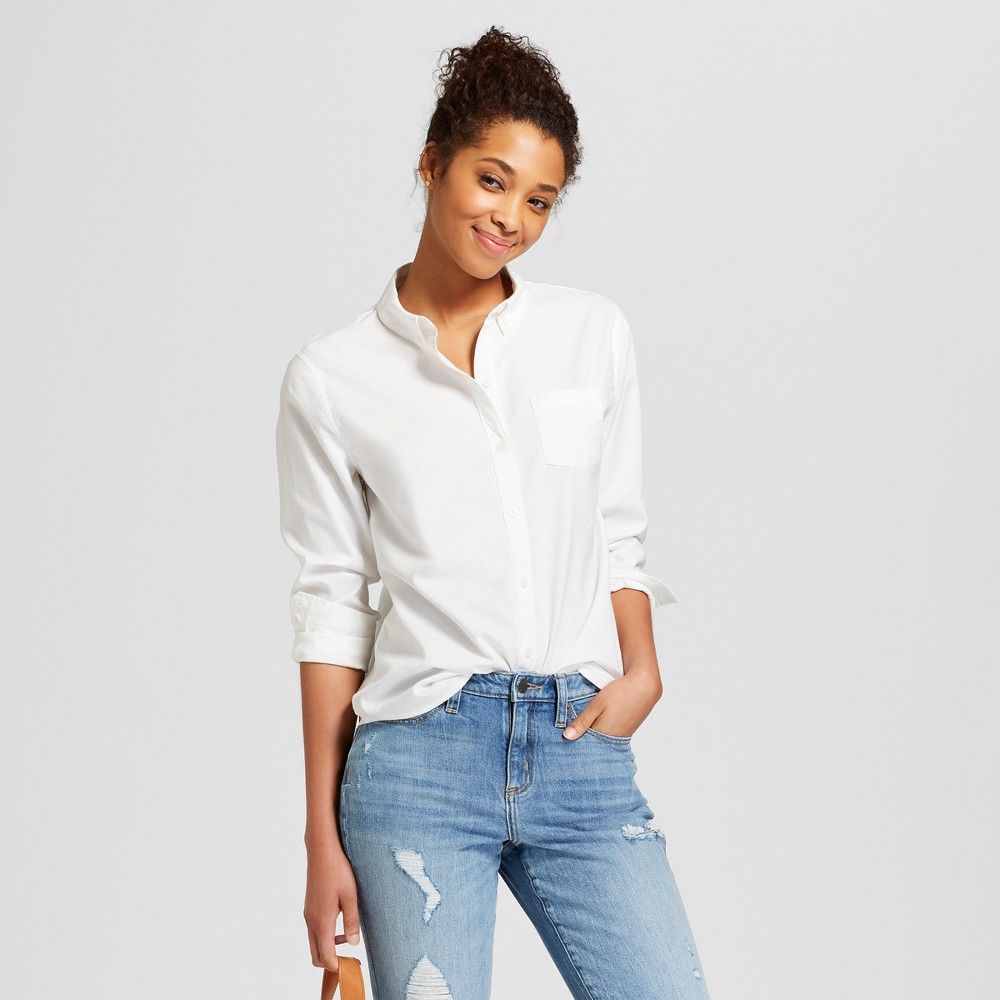 Women's Long Sleeve Camden Button-Down Shirt - Universal Thread White S, Size: Small | Target
