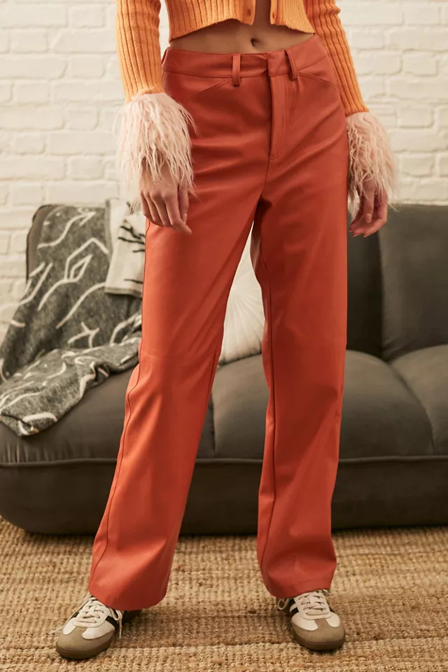 UO Orange Polly PU Straight Fit Pant | Urban Outfitters (US and RoW)