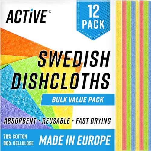 ACTIVE Swedish Dish Cloths for Kitchen 12 Pack Cellulose Sponge Cloth, Washable Dishcloths for Wa... | Amazon (US)