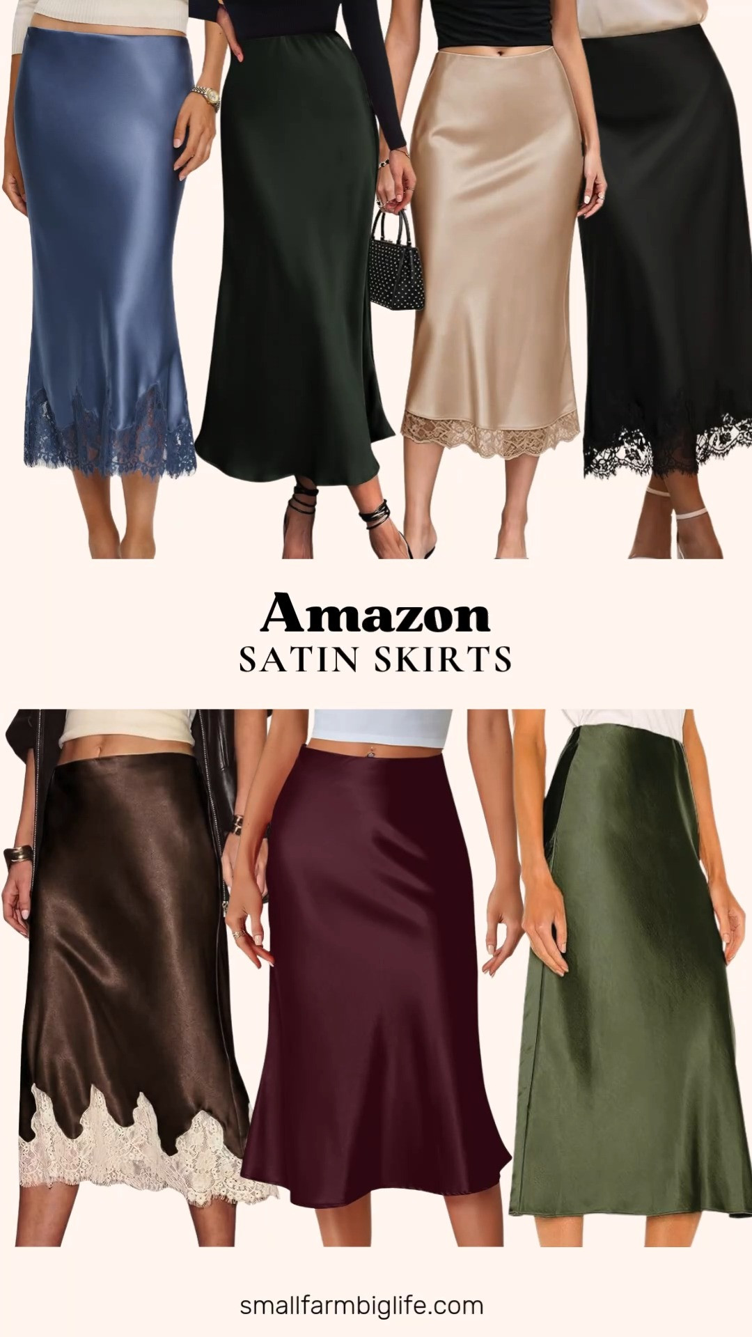 Satin midi skirts are a beautiful way to elevate a fall outfit, and this lineup covers everything from soft neutrals to rich jewel tones. The coffee brown lace trim satin skirt and the champagne lace hem skirt both bring a romantic, feminine touch, perfect for a date night or fall wedding.

For deeper fall colors, the dark army green satin skirt from BTFBM and the wine red LYANER midi skirt both bring a polished, business casual feel with a high waist elastic fit. The solid black VividMosaic lace trim skirt is an easy, versatile option that pairs well with almost anything in your closet.

A few more standout options round out the collection, the dusty blue lace trim satin skirt brings a soft, Y2K inspired touch, while the army green satin slit midi skirt adds a bit of movement and edge for a night out. Every option here works beautifully layered with a sweater or blazer for cooler fall days.

#amazonfashion #satinskirt #fallfashion #falloutfits #amazonfinds 

 #LTKootd #LTKOver40 #LTKWorkwear