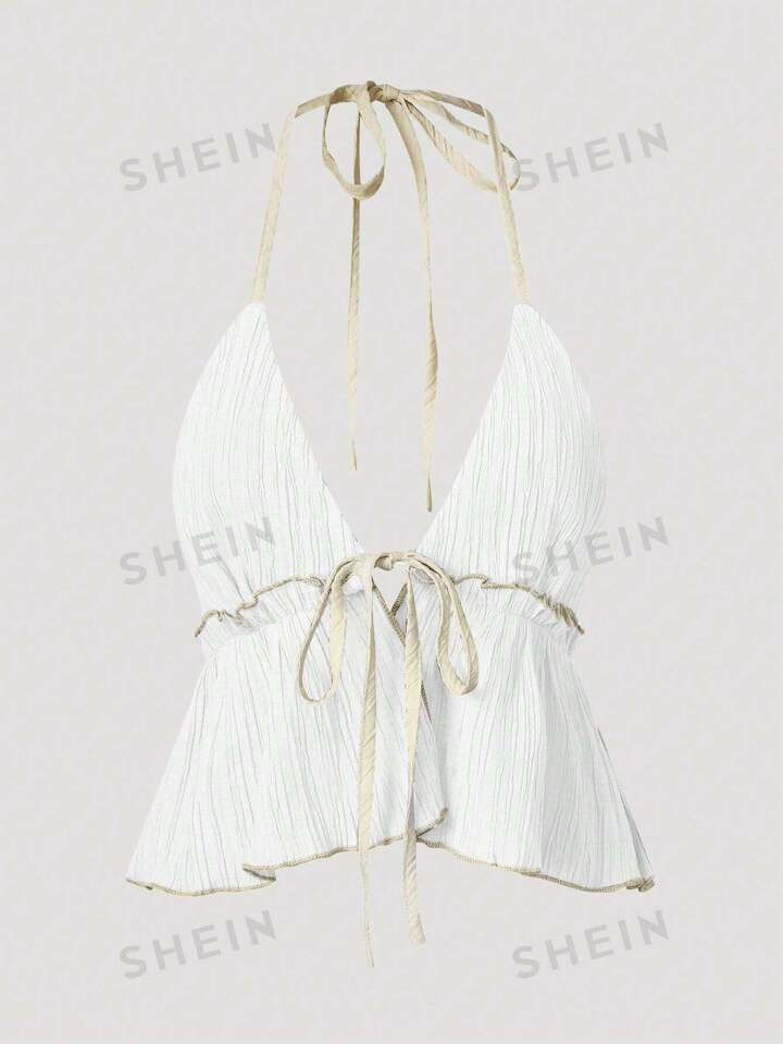 SHEIN Privé Solid Tie Back Halter Top | SHEIN