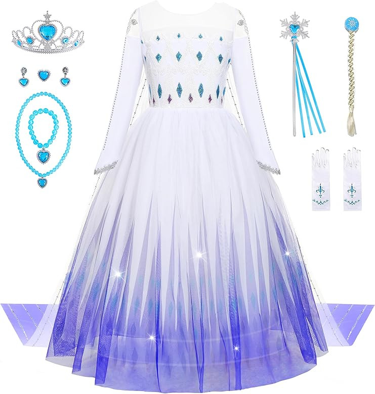 Girls Princess Costumes Snow Queen Princess Dresses Fancy Dress Up Clothes for Halloween Snow Par... | Amazon (US)