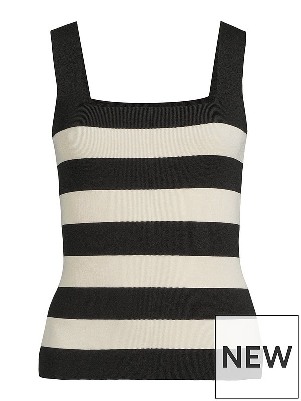 Michelle Keegan Horizontal Stripe Knitted Top - Black/Cream | Very (UK)