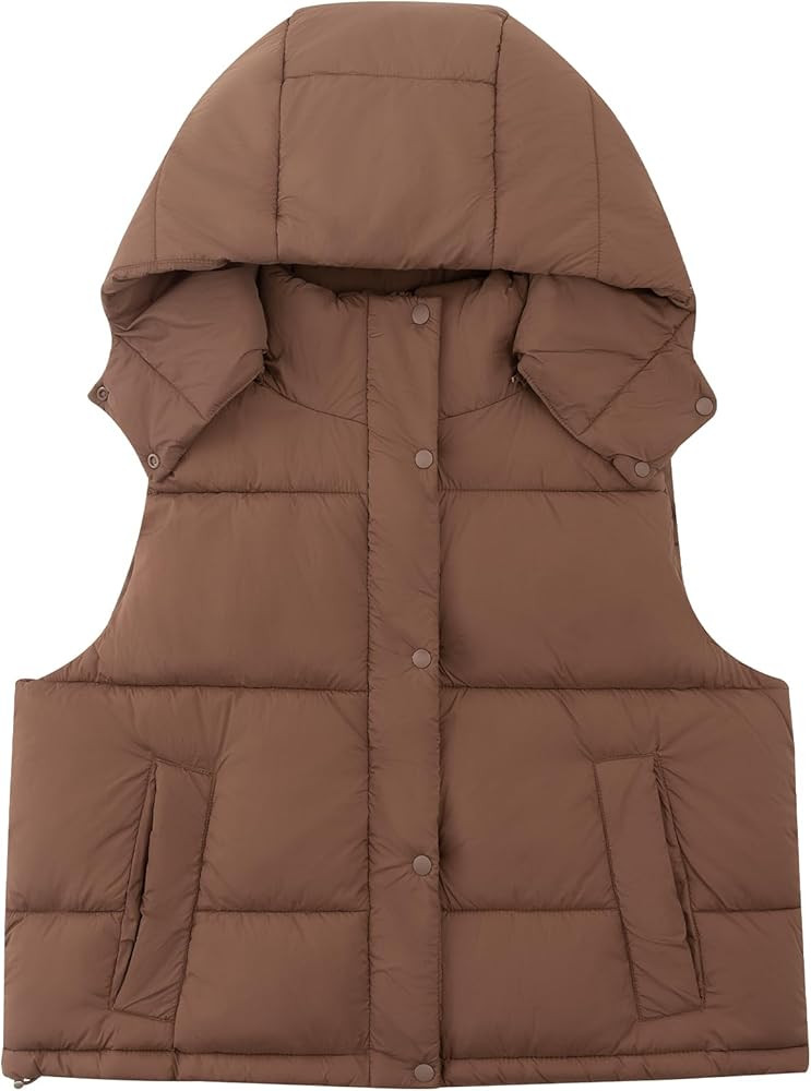 Women's Removable Hooded Puffer Vest Lightweight Quilted Stand Collar Sleeveless Jackets Warm Win... | Amazon (US)