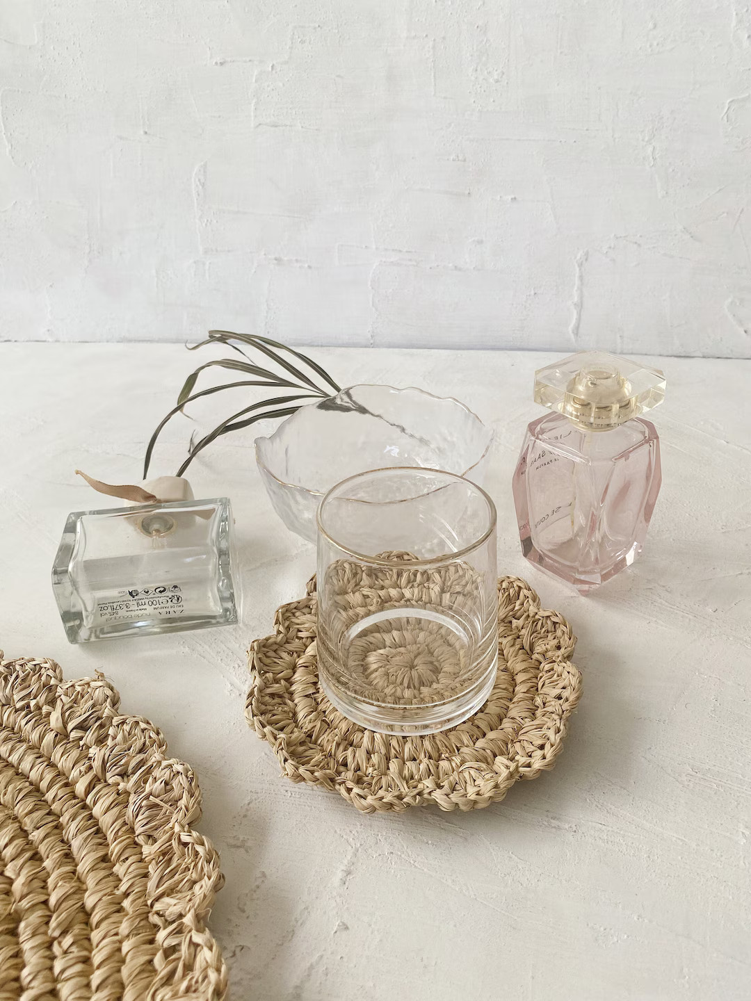 Set of Scallops Natural Coaster, Flower Raffia Boho Coaster, Raffia Scallop Placemats & Table Mat... | Etsy (US)