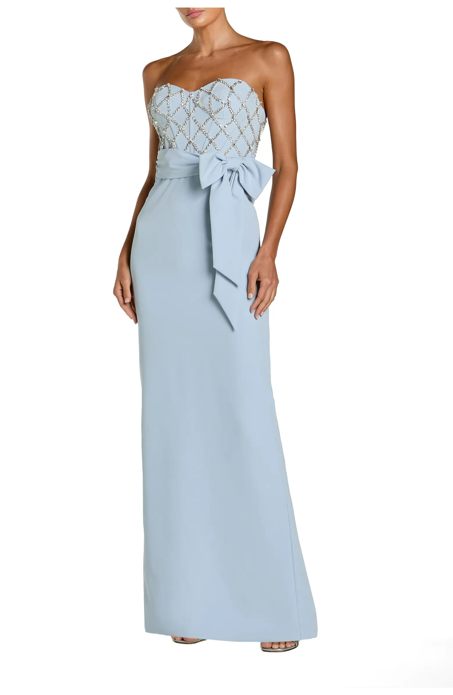 Strapless Crepe Embellished Bustier Gown With Bow | Nordstrom
