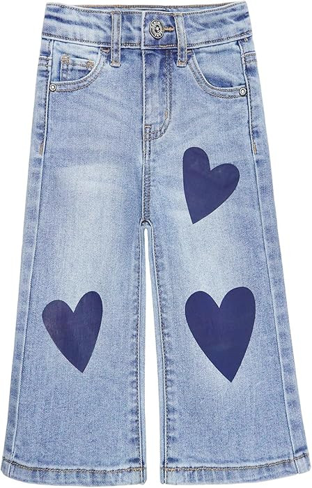 KIDSCOOL SPACE Baby Little Girl Jeans,Simple Design Wide Leg Flared Hem Denim Pants | Amazon (US)