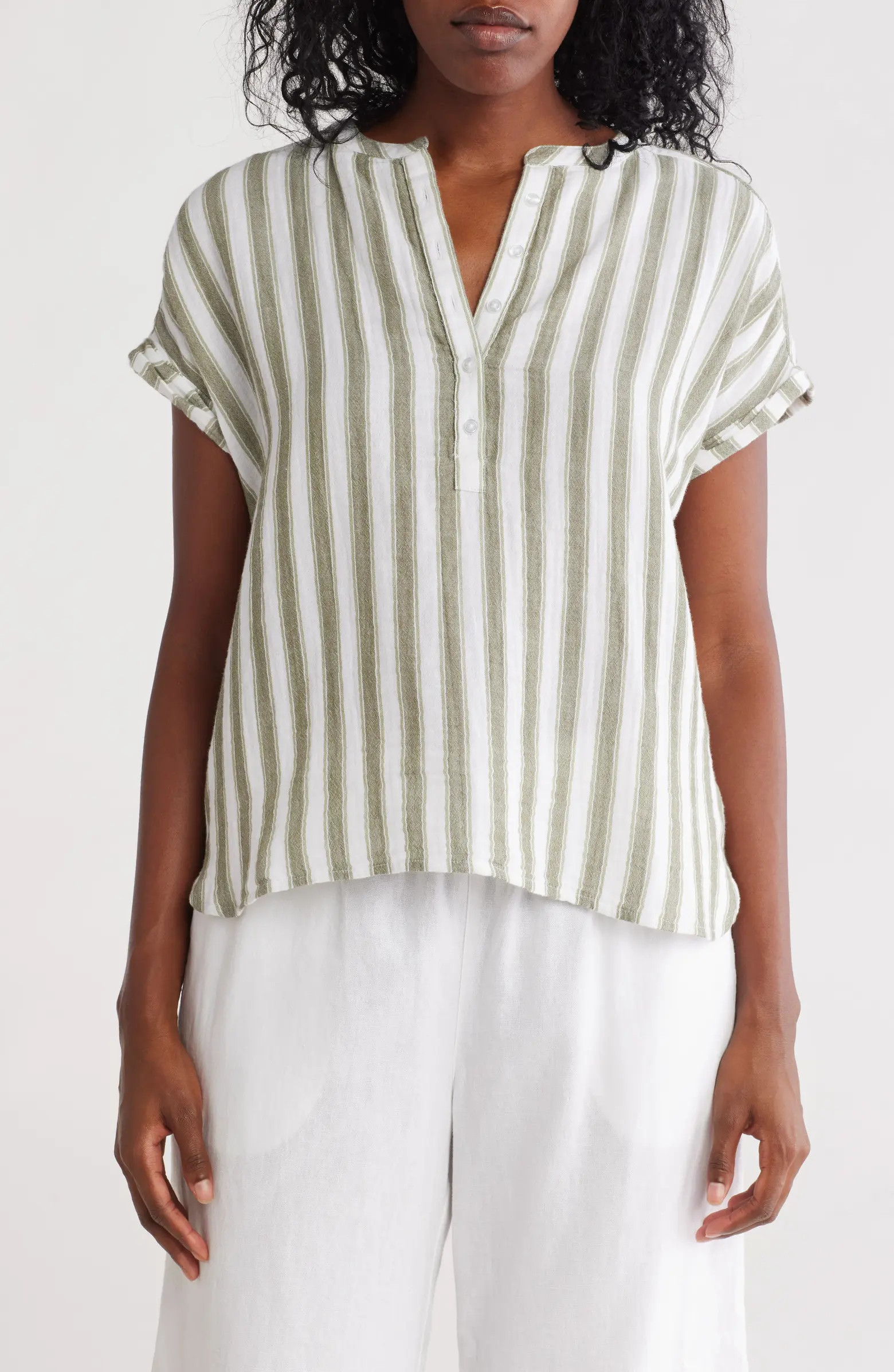 Caslon® Stripe Cotton Gauze Henley | Nordstromrack | Nordstrom Rack