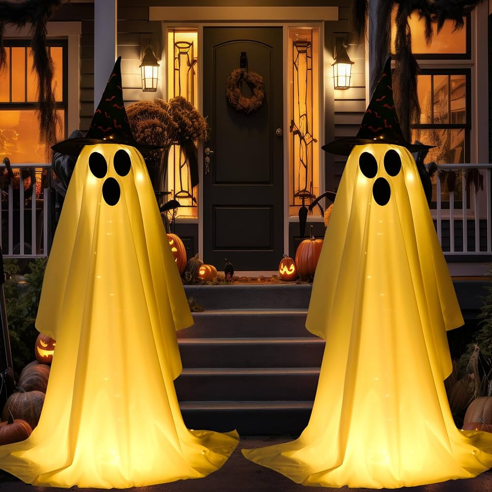 Halloween Decorations, 2 Pack Light Up Halloween Decor, Outdoor Ghost Decor with LED Light, Spook... | Amazon (US)