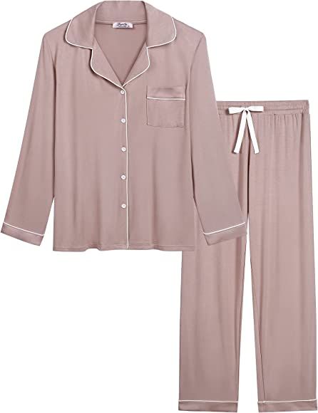 Amorbella Womens Soft Bamboo Pajama Sets Button Down Long Sleeve Pj Pants Set Sleepwear | Amazon (UK)