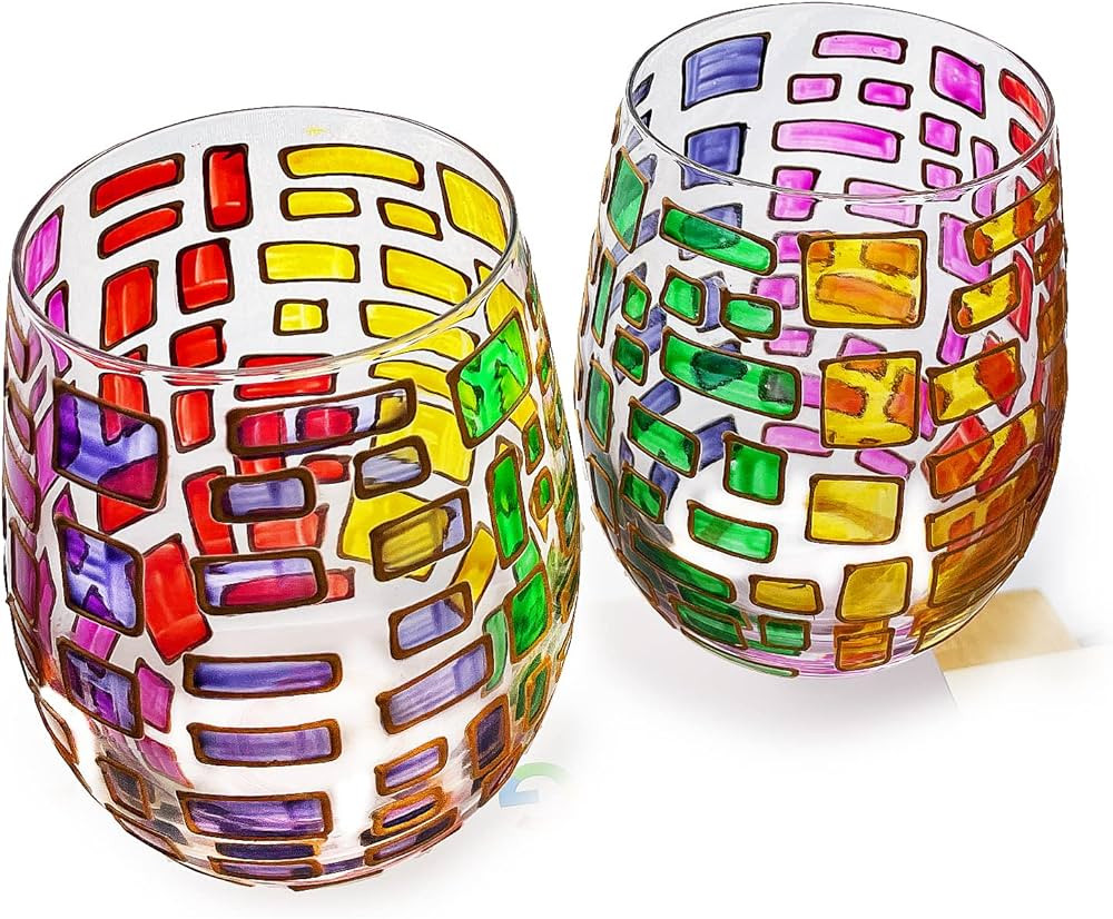 The Wine Savant Renaissance Stained Glass Windows, Artisanal Hand Painted Glassware Gift Idea Her... | Amazon (US)