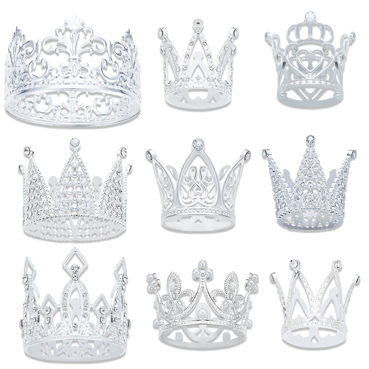 9 Pieces Crown Cake Topper, Women for Crowns Heart shaped Diamond Alloy Pink Silver Crown, Mini C... | Amazon (US)