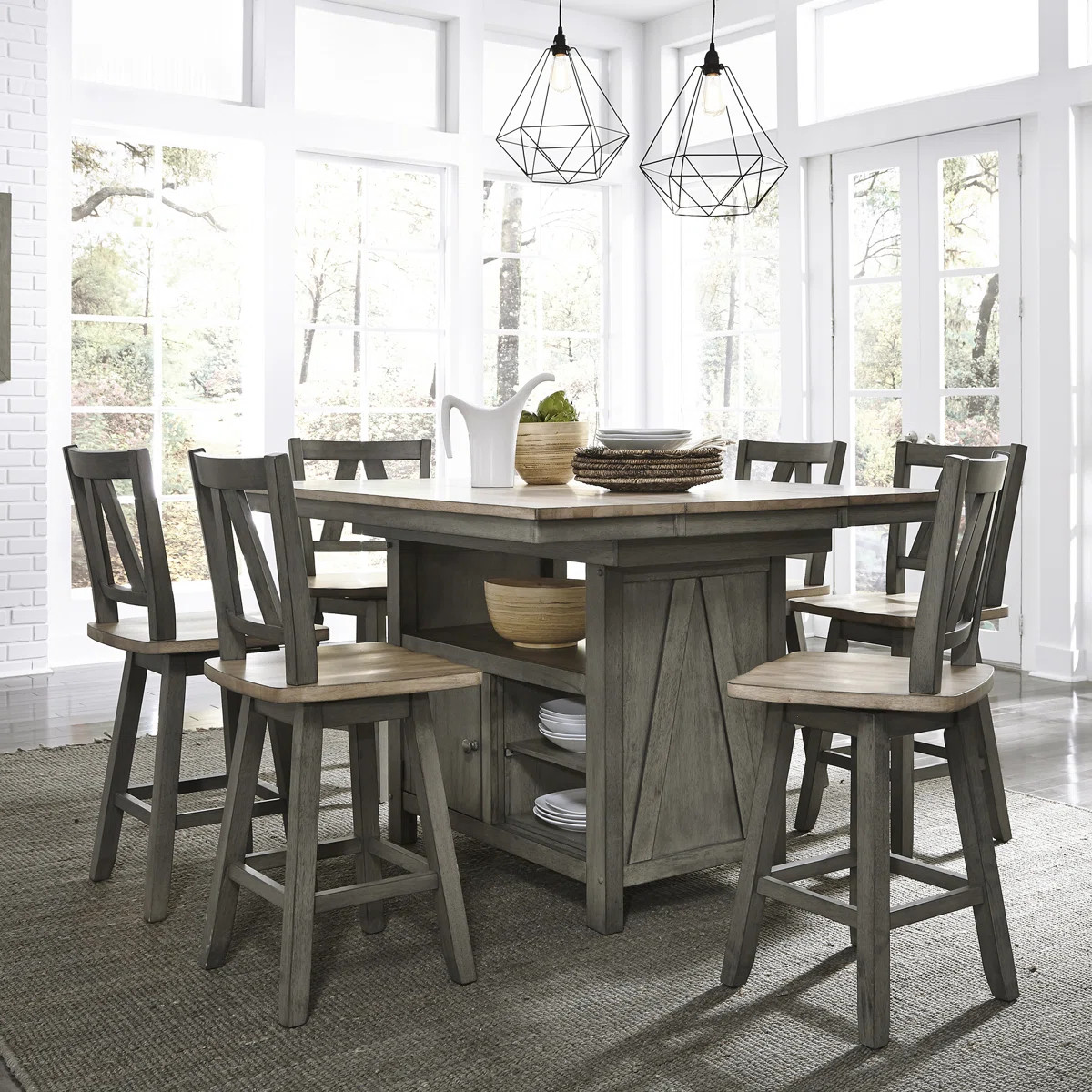 Keswick 6 Person Gathering Dining Table Set w/ Swivel Chairs | Wayfair North America