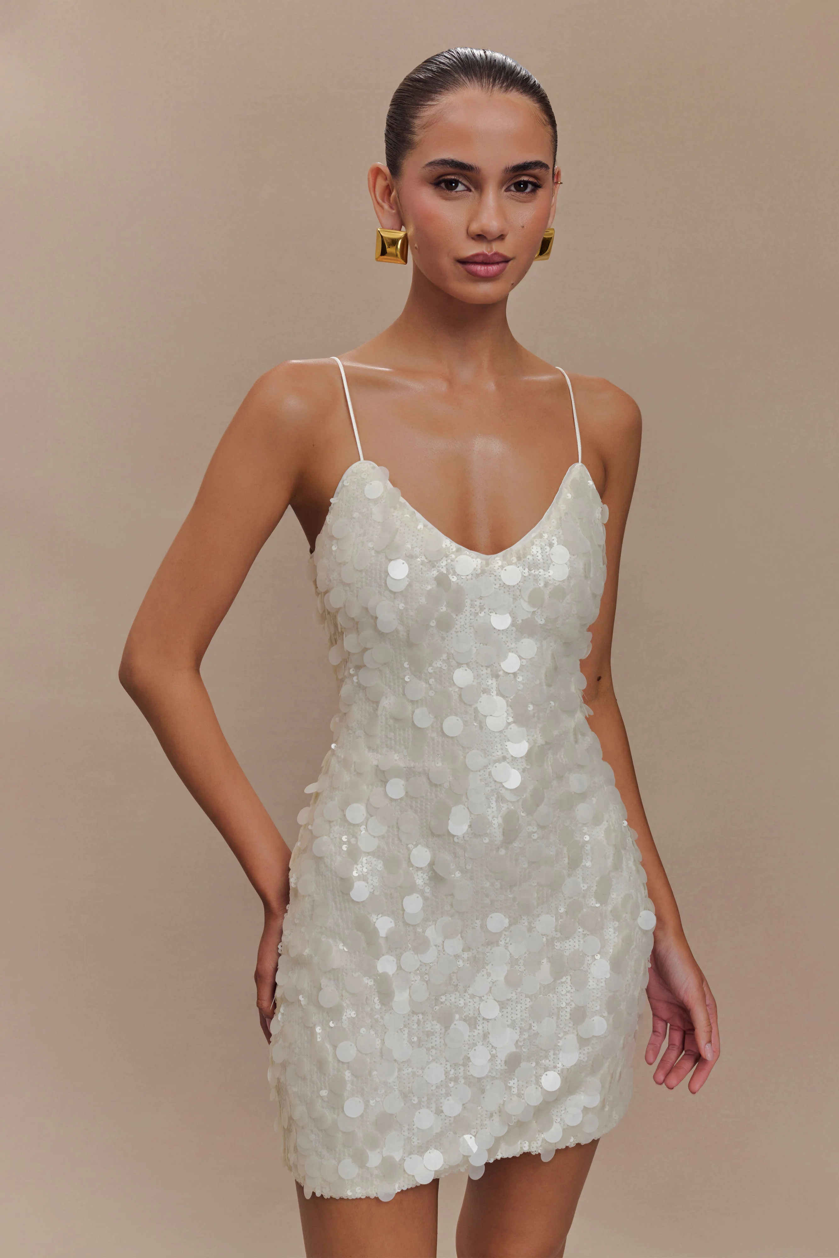 Romilly Sequin Mini Dress - Ivory | Meshki UK