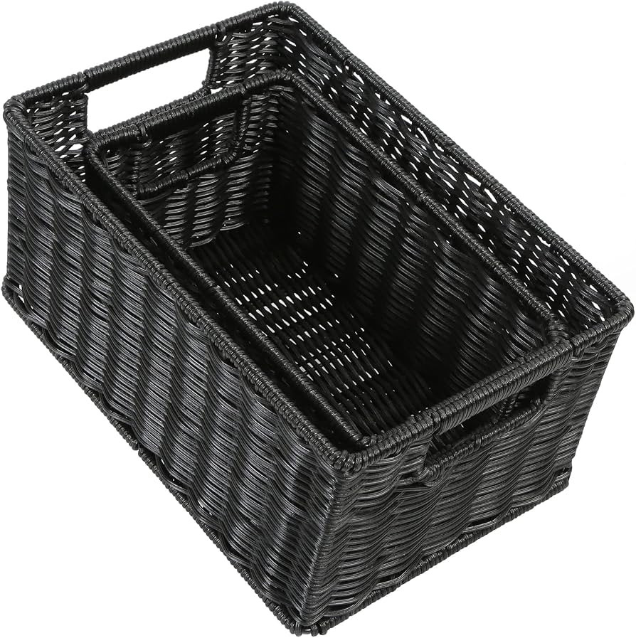 HOONEX Wicker Baskets for Storage, Plastic Baskets for Organizing with Dual Handles, Woven Basket... | Amazon (US)