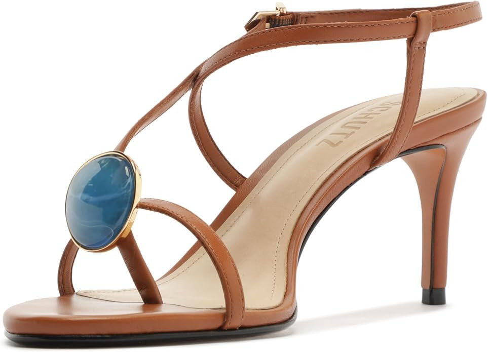 SCHUTZ Azure Mid Embellished Heeled Sandal, Miele | Amazon (US)