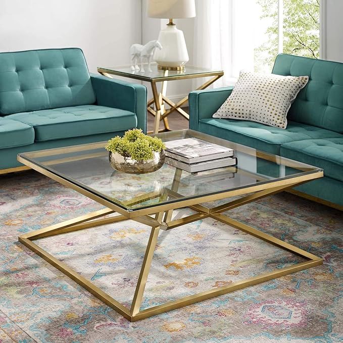Modway Point 39.5" Brushed Stainless Steel Coffee Table, Gold Metal | Amazon (US)