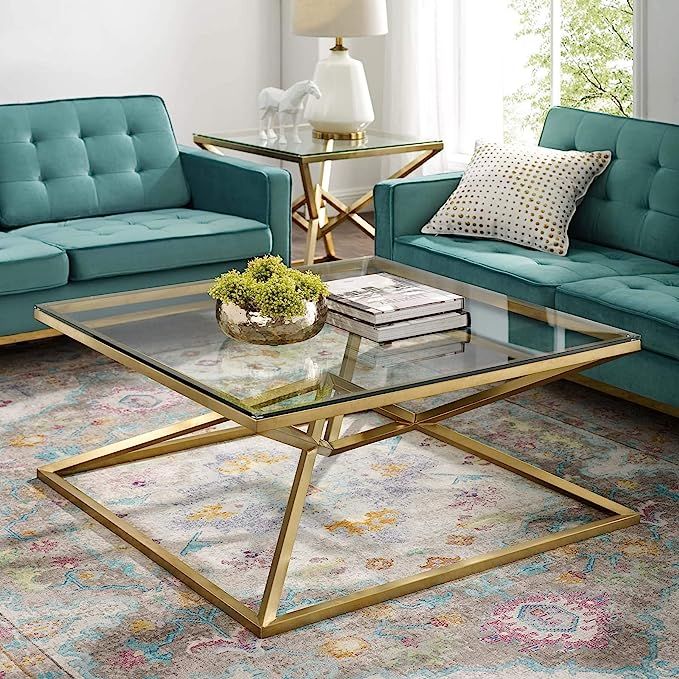 Modway Point 39.5" Brushed Stainless Steel Coffee Table, Gold Metal | Amazon (US)