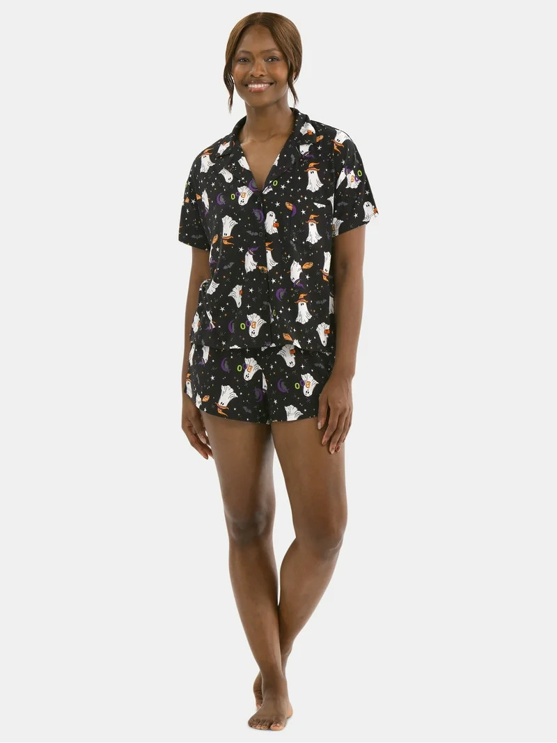 Halloween Women’s Printed Notched Top and Shorts Pajama Set from Way to Celebrate, 2-Piece, Siz... | Walmart (US)